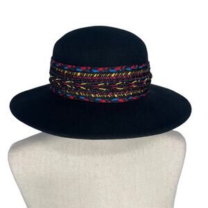 Kathy Jeanne Women's 100% Wool Felt Hat African Style Trim